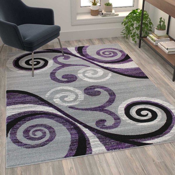 Flash Furniture Purple 5' x 7' Distressed Abstract Area Rug OKR-RG1100-57-PU-GG - main